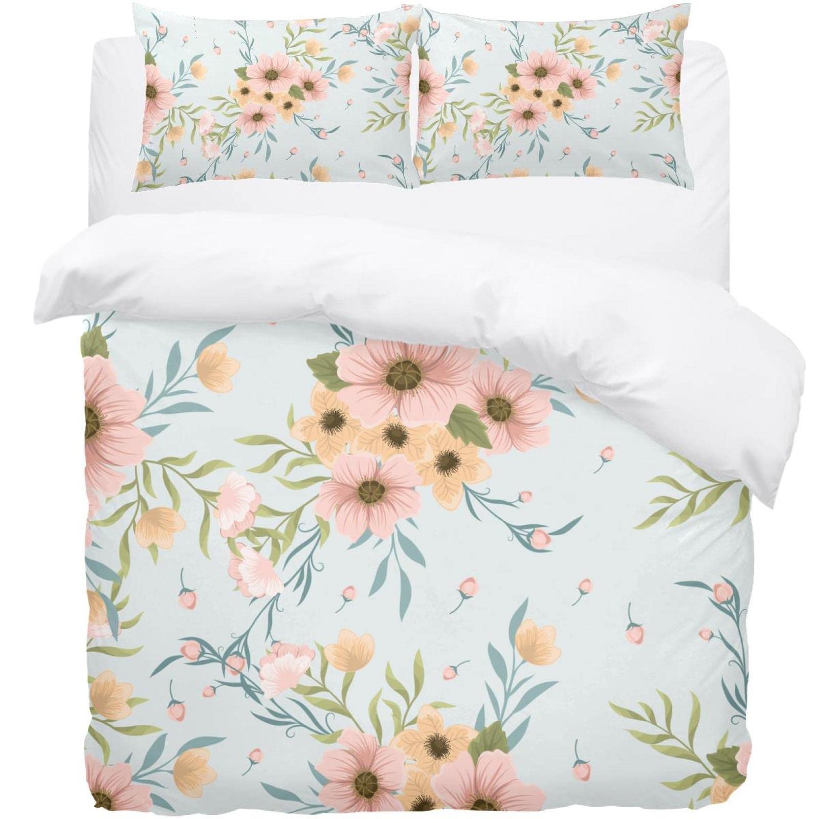 Parure de lit avec housse de couette fleurie et ses 2 taies pour rénover votre style de chambre
