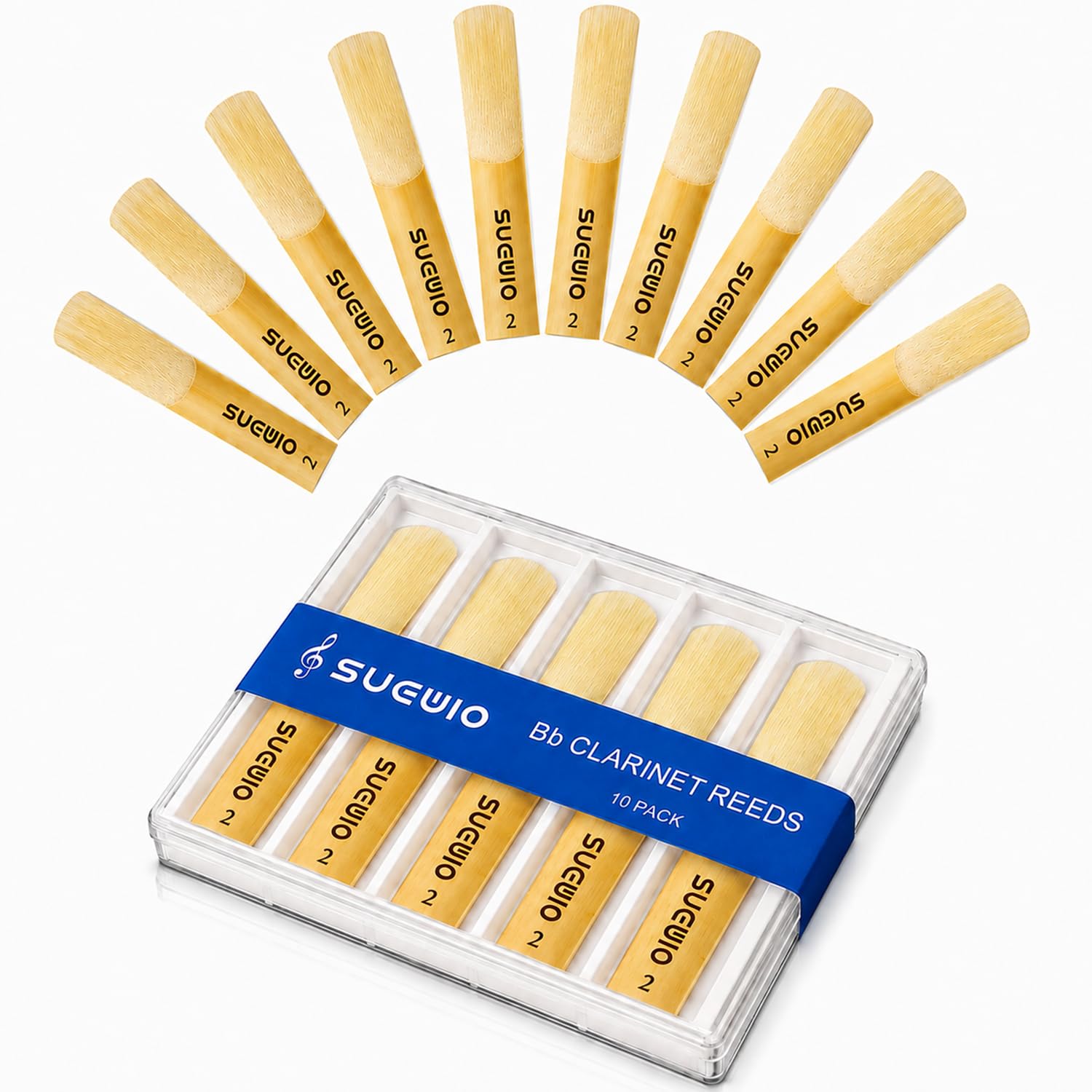 SUEWIO Bb Clarinet Traditional Reeds, Strength 2.0, Box of 10