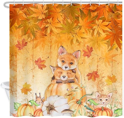 Miniatura 3 de Cortina de ducha de madera otoñal, cortinas de ducha de hojas amarillas de otoño, cortina de ducha de baño, cortina de ducha de calabaza de otoño