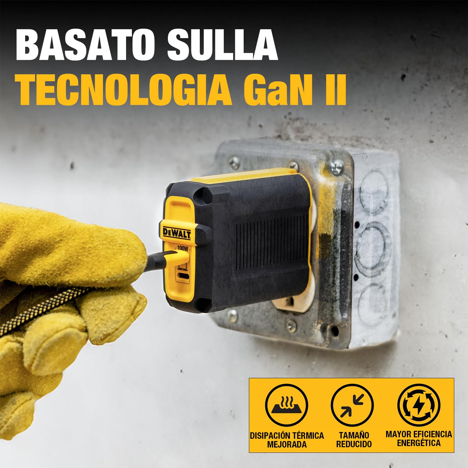 DEWALT Cargador USB-C EU 100W Heavy Duty (GAN), Cargador de Pared Rápido 2 Puertos 100W para MacBook Pro, MacBook Air, Google Pixelbook, ThinkPad, DELL XPS, iPad Pro, Galaxy S22/S20, iPhone 17/16