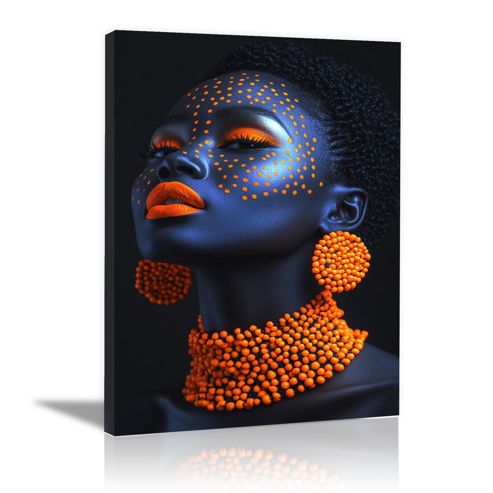 TERUEA Beautiful Girl Animals Poster Canvas Art Wall Decor Orange Beaded Jewelry Woman Picture Prints for Girls Room Bedroom Wall Decor(Orange)-70x100cm Framed