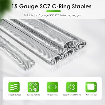 CTS SC7/C24 15 Gauge 3/4 Crown Galvanized Hog Rings 1000PCS, C-Ring Staples for Hog Ring Gun, Hog Ring Staples for Cage Building, Wire Fencing, Upholstery, Fastening