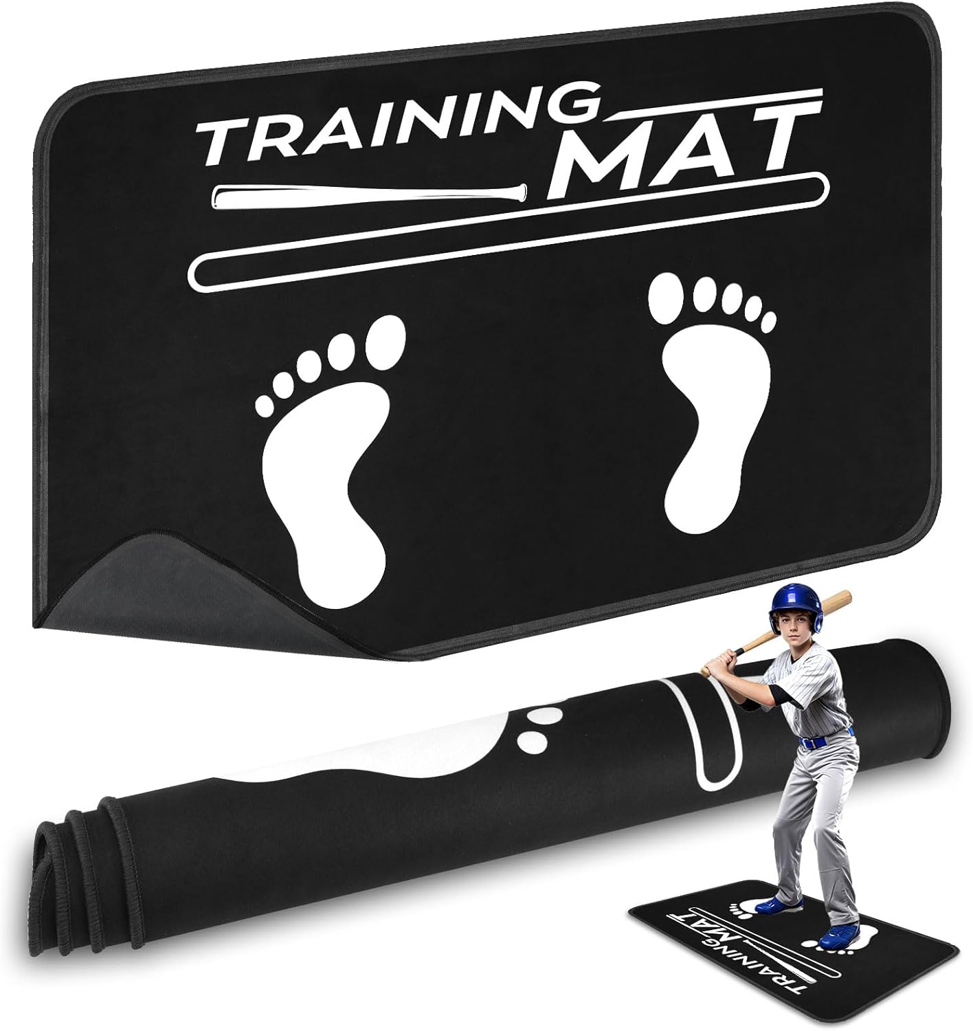 Baseball Hitting Mat, 35.4 X 23.6 Inch Softball and Baseball Batting Mat with Feet Placement, Batter Stance Alignment Guide Equipment for Kids to Swing Training and Improve Posture