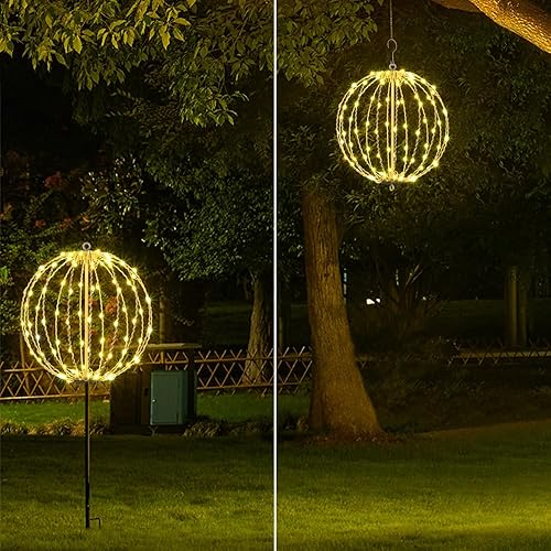 Miniatura 1 de LIGHTSHARE 12IN 96LED Bola de luz Decoración Camino Luces Esfera Luz con Plegable Plano Metal Marco Interior Exterior Impermeable Jardín Luces