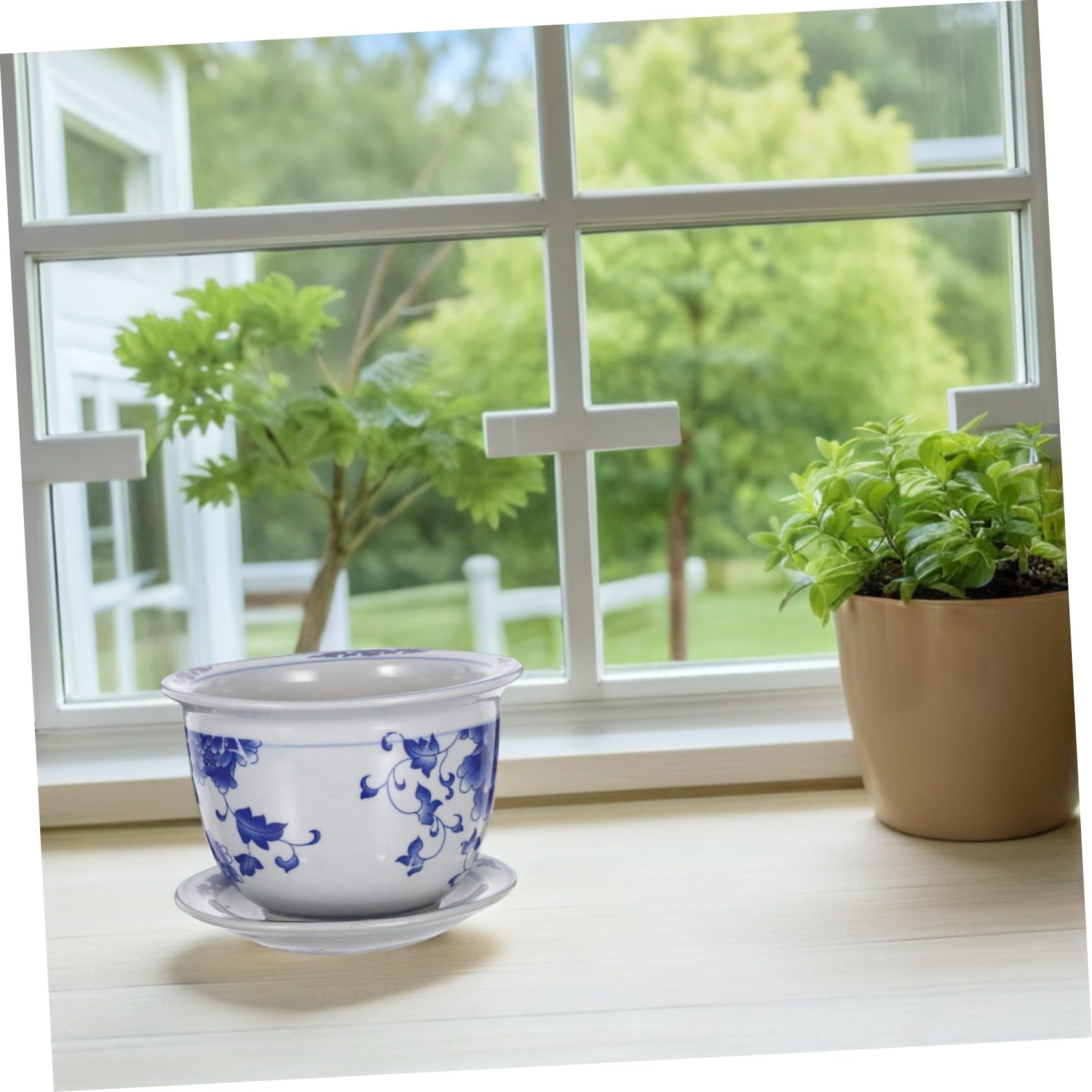 Ceramicznych Doniczek z Podstawką Elegancka Osłonka Rośliny Doniczkowe Antyczny z Tradycyjnym Wzorem Idealna Do Storczyków i Sukulentów Dekoracja Wnętrz Biura Balkonu i Ogrodu