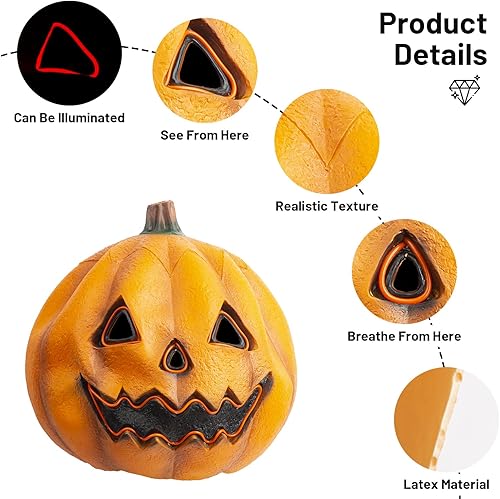 Miniatura 7 de PartyHop Máscara de calabaza con luz LED, máscara de cabeza completa, disfraz de calabaza para fiesta de disfraces de Halloween