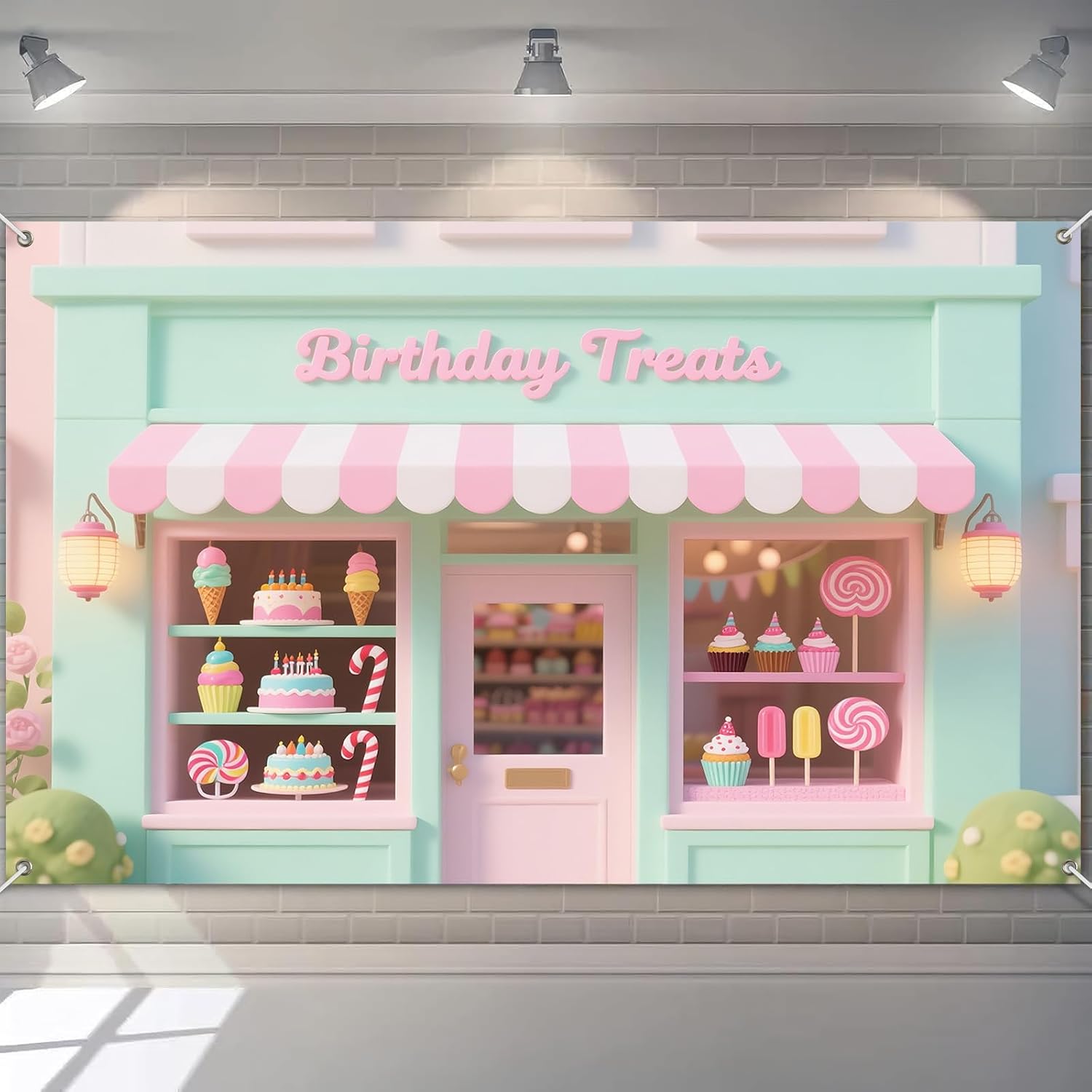Banner de cumpleaños BlissYard Fiesta Dulces con fondos de pasteles y cupcakes de 71x43 in miniatura 1