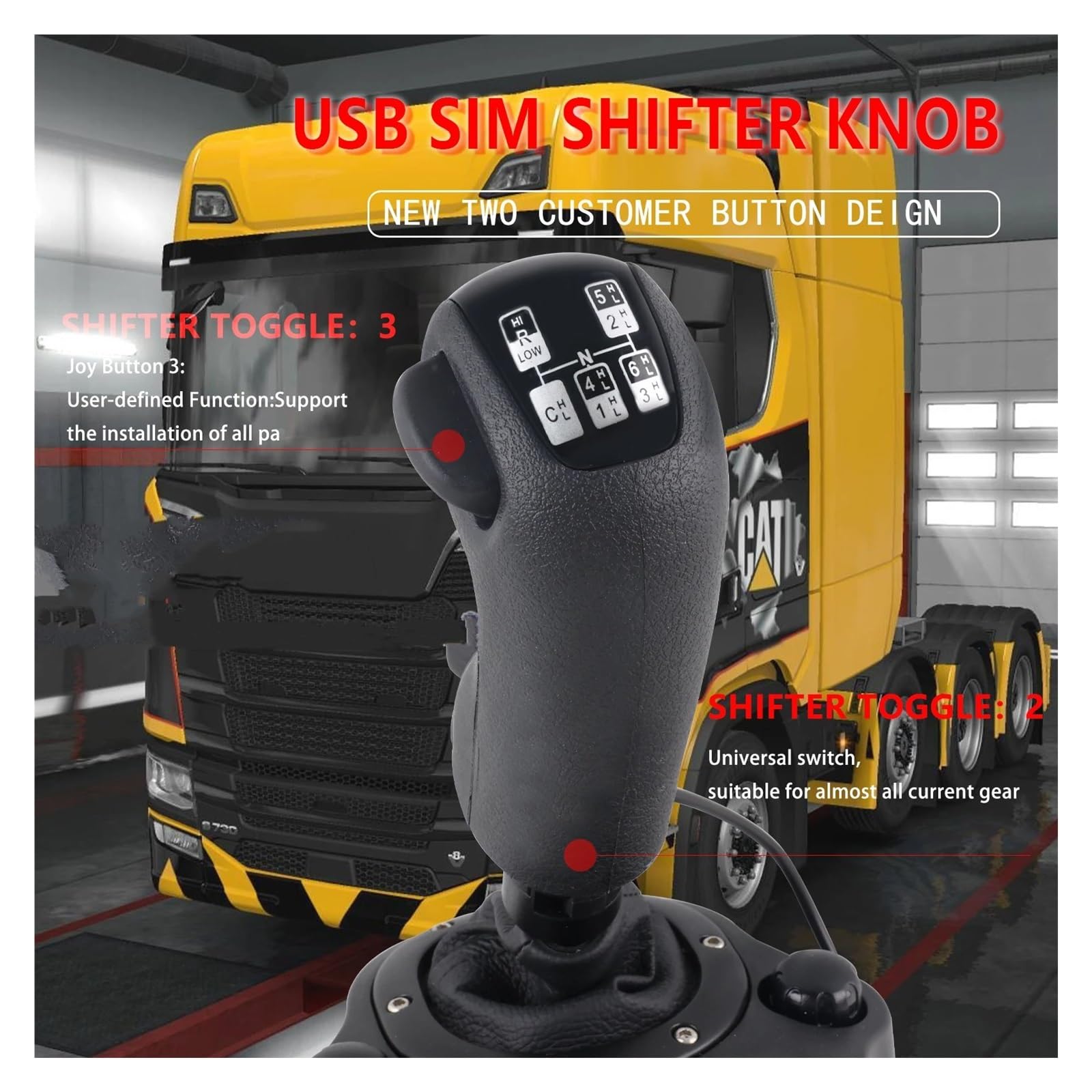 Pommeau Levier Vitesse Voiture Pommeau Levier Vitesse USB pour Simulateur Vitesse Camion Scania pour Logitech G923 G29 G27 G25 TH8A pour Simulateurs Manette Vitesse ETS2 Et ATS Gear Shift Head