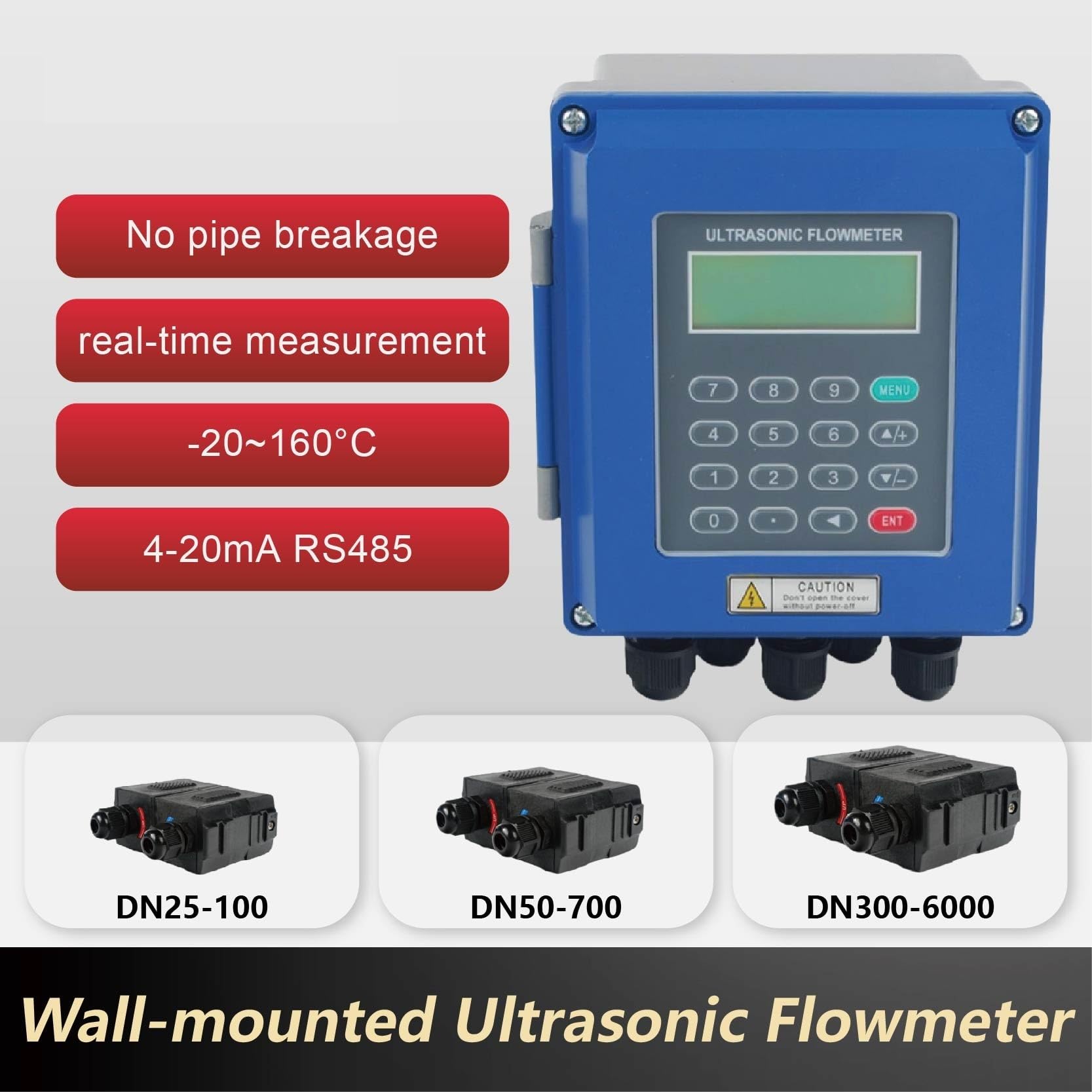 OPFVUJIKX Medidor de Flujo ultrasónico TUF, Sensor de Flujo de líquido Digital Fijo de Pared, medidor de Flujo de Agua en línea for medición de tuberías(M-Probe)