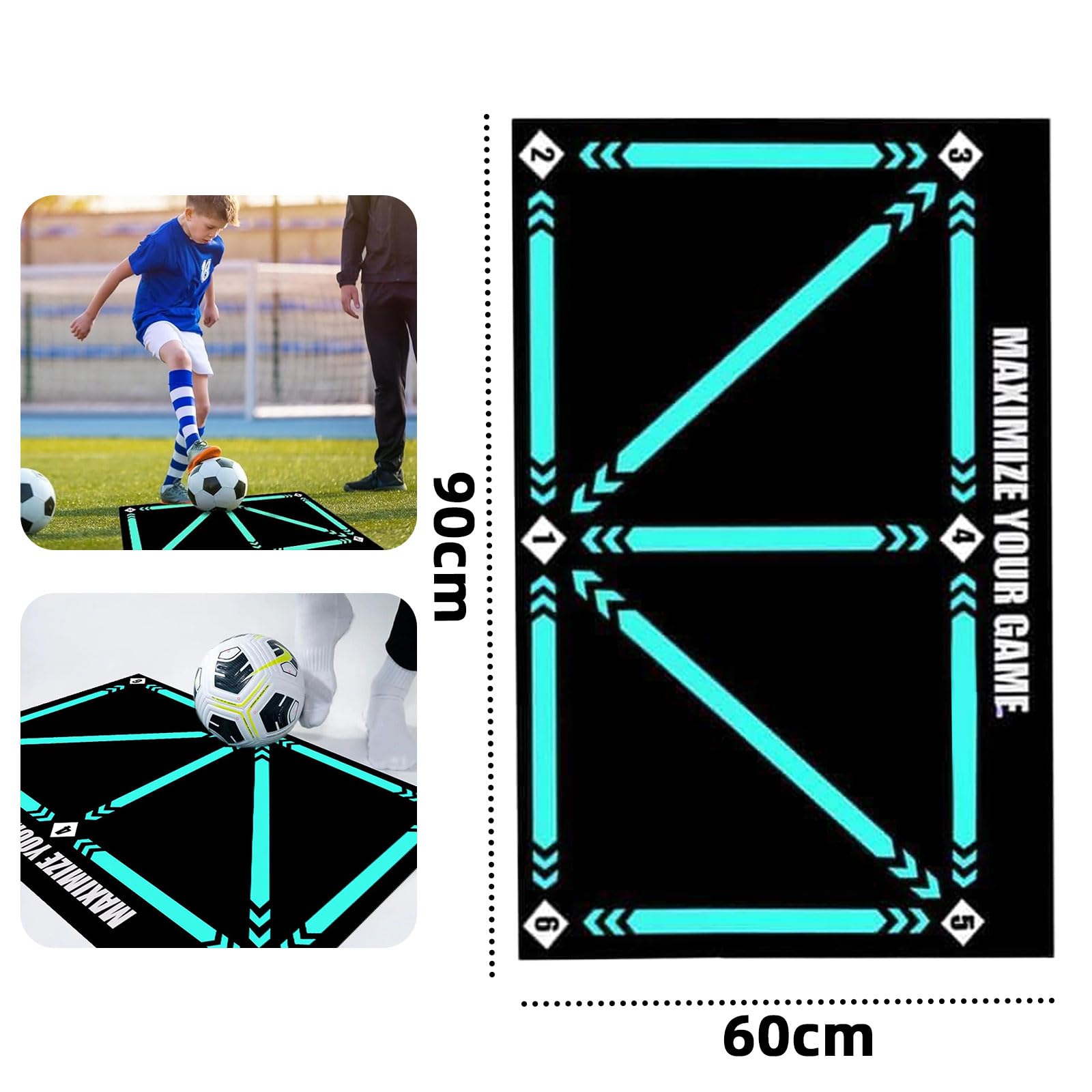 Fussball Trainingsmatte, Fussballmatte Training, 60x90 Cm Fussball Matte, Rutschfeste Geräuschlose Stoßdämpfung Trainingsmatte Fussball, Fußballmatte Geschenke für Fußballliebhaber