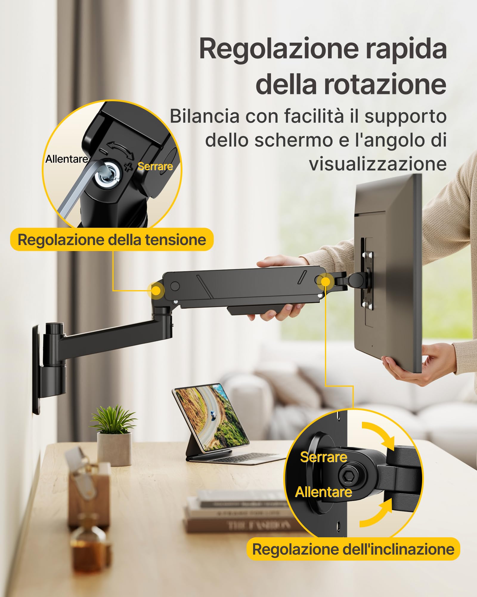 monTEK Supporto da parete per TV da 17-45 pollici, fino a 16 kg, inclinabile, girevole, regolabile in altezza, supporto da parete per monitor Full Motion, VESA 75 x 75/100 x 100 mm, nero