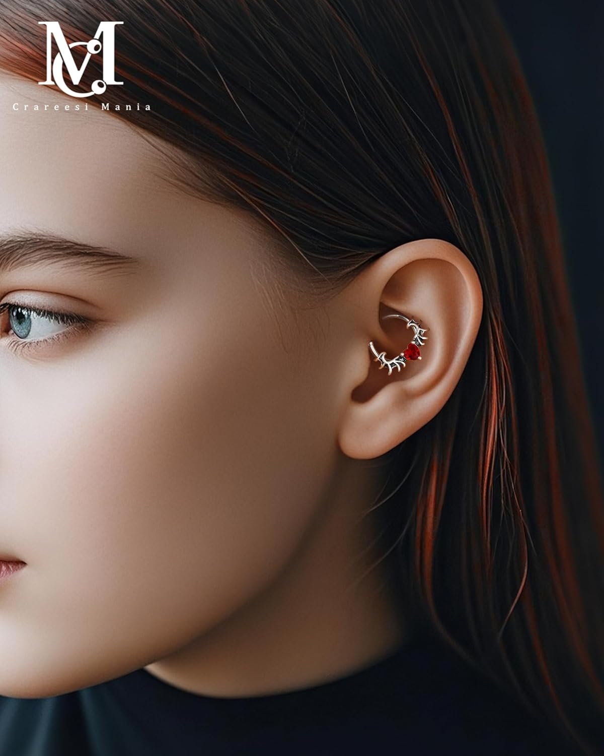 CM Crareesi Mania Bat Wing Septum Ring 16G Septum Piercing Jewelry Heart CZ 316L Surgical Steel Segment Clicker Ring 10mm Daith Helix Cartilage Hoop for Women Men - Image 4
