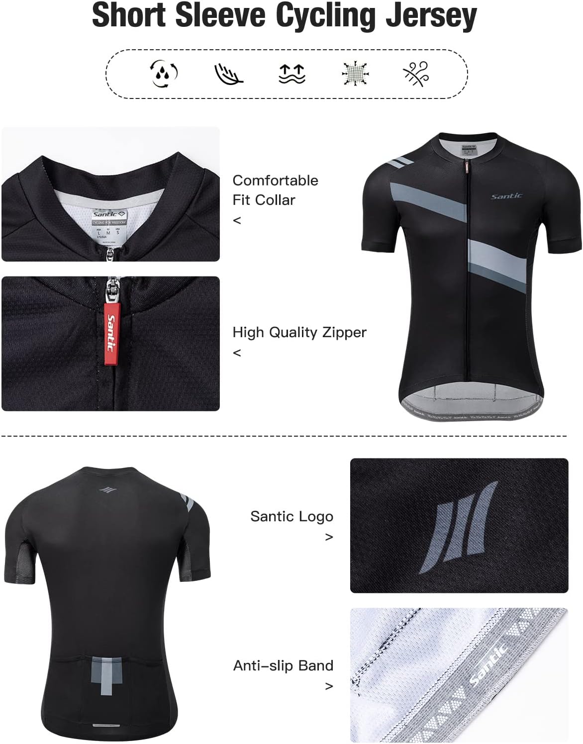Santic Men's Cycling Jersey Shorts Sleeve Tops Pro Road Bike Bicycle Shirt Full Zip UPF 50+ MTB Jersey with Pockets - Image 5