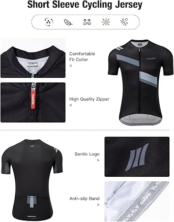 Santic Men's Cycling Jersey Shorts Sleeve Tops Pro Road Bike Bicycle Shirt Full Zip UPF 50+ MTB Jersey with Pockets