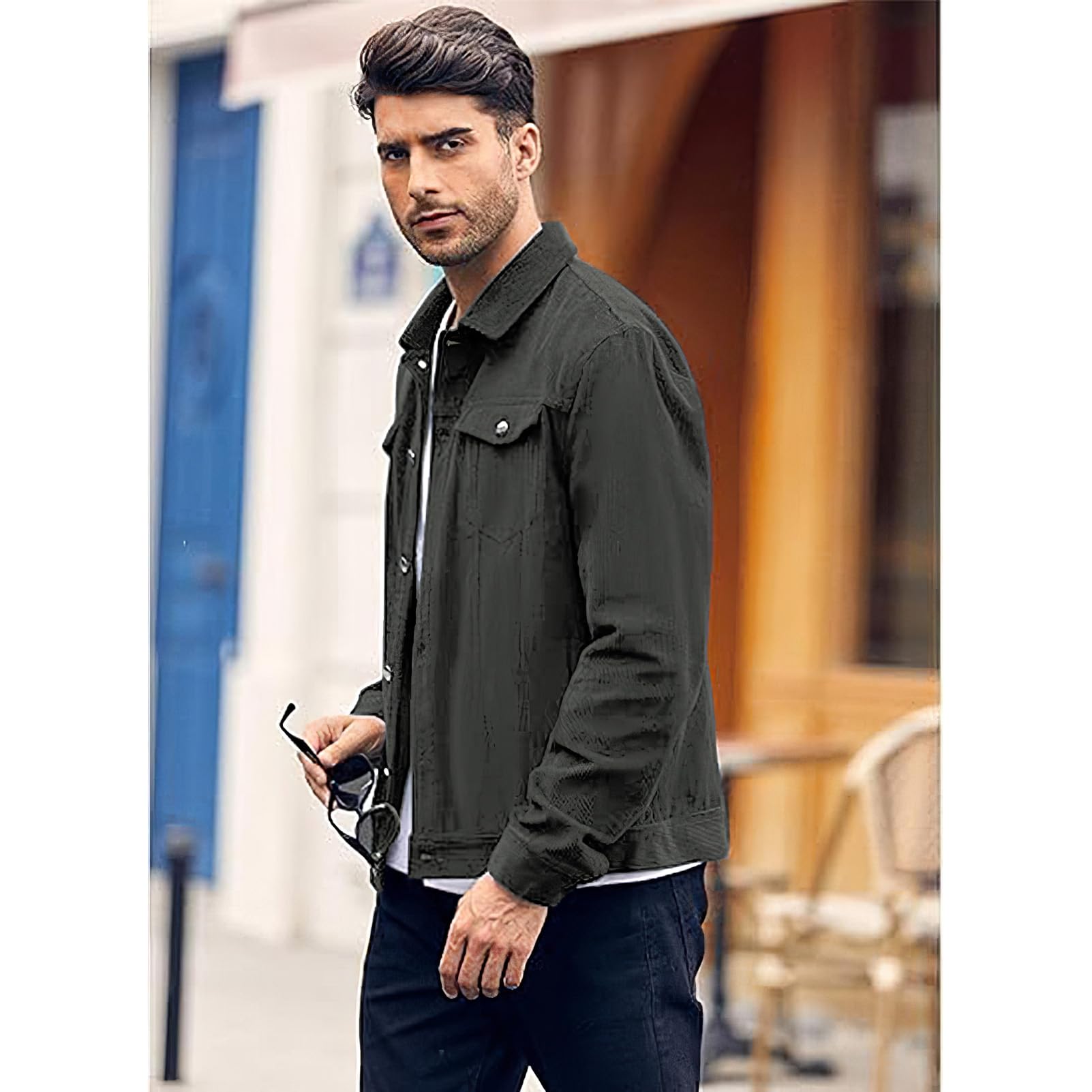 amropi Chaquetas de Pana para Hombre Camisa de Manga Larga a Rayas con Botones Ligera Casual Jacket