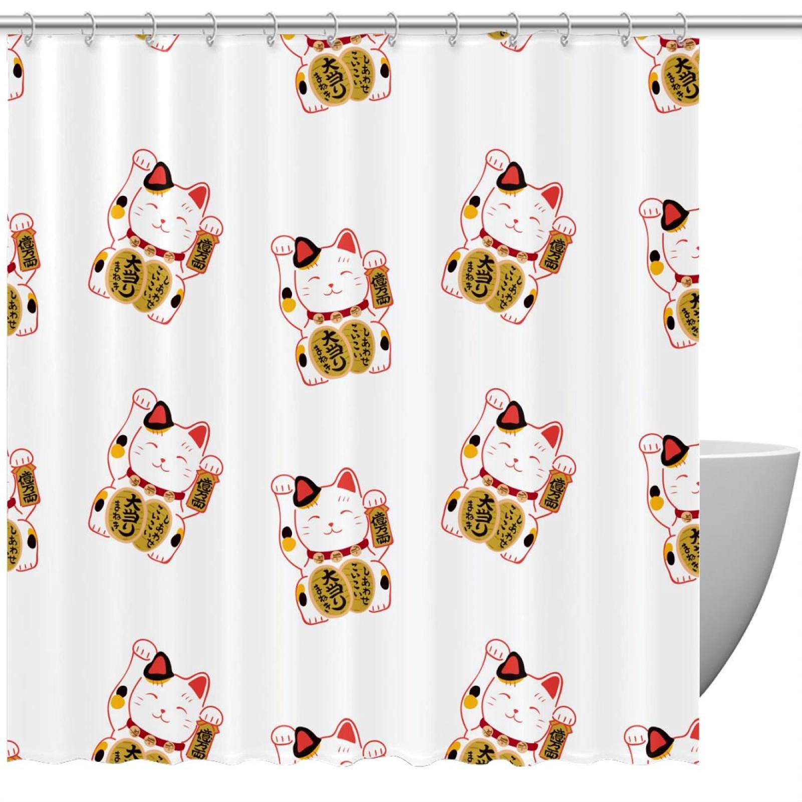 Rideau de douche japonais Lucky Cats blanc pour une ambiance zen et une salle de bain propre