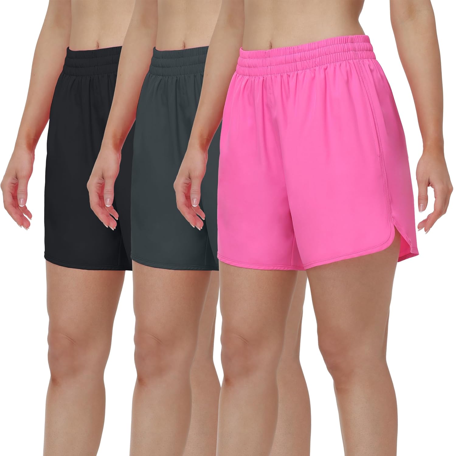 HOPLYNN 3 Pack Womens 5" Athletic Running Shorts Quick Dry Workout Short with Pocket Lightweight Gym Shorts for Women