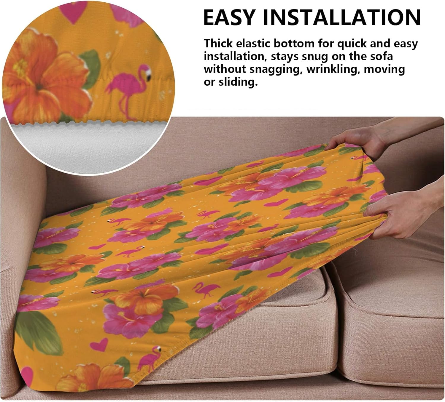 Pink Tropic Motif Loveseat Covers Couch Covers for 2 Cushion Couch, 2-Piece Stretch Sofa Slipcovers Anti-Slip Washable Furniture Protectors for Dogs Pets