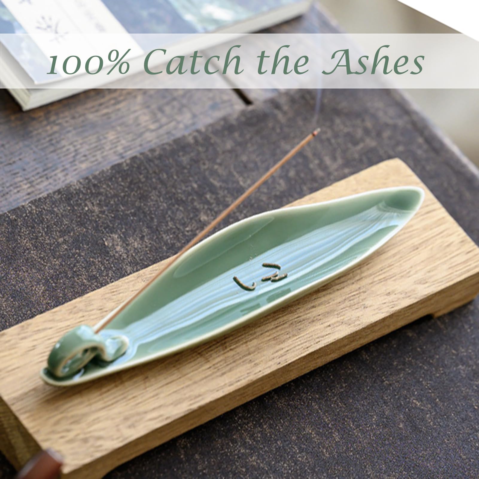 9" Length Incense Stick Holder with 3 Holes, Ceramic Incense Ash Cather for Counters Meditation Room, Yoga, Home, Office (Green) - Image 3