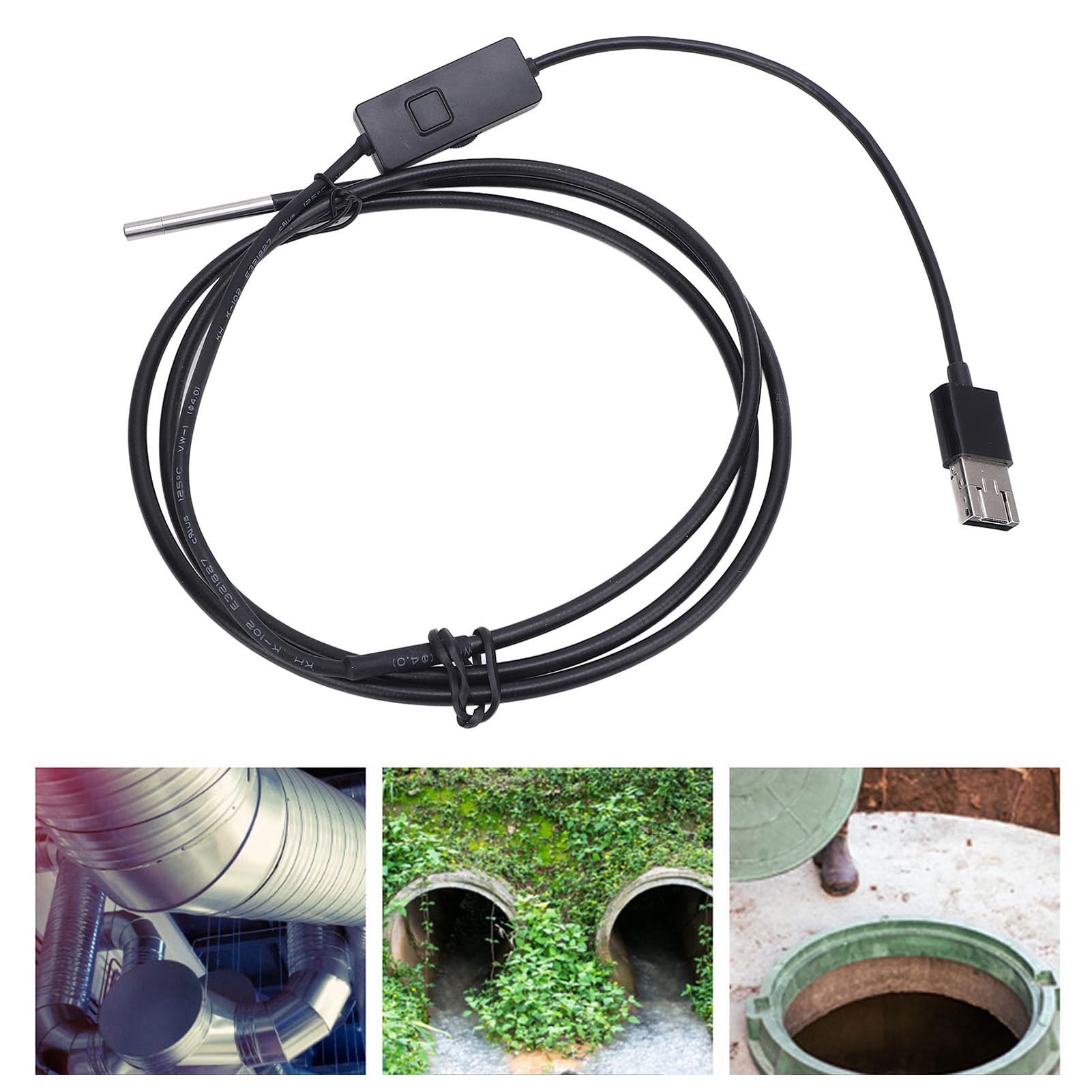 Cámara de inspección HD Boroscopio, endoscopio USB Cámara de 3,9 mm 1 m de longitud 1920x1080P HD Gran angular IP67 Cámara de inspección tipo C a prueba de agua con luz