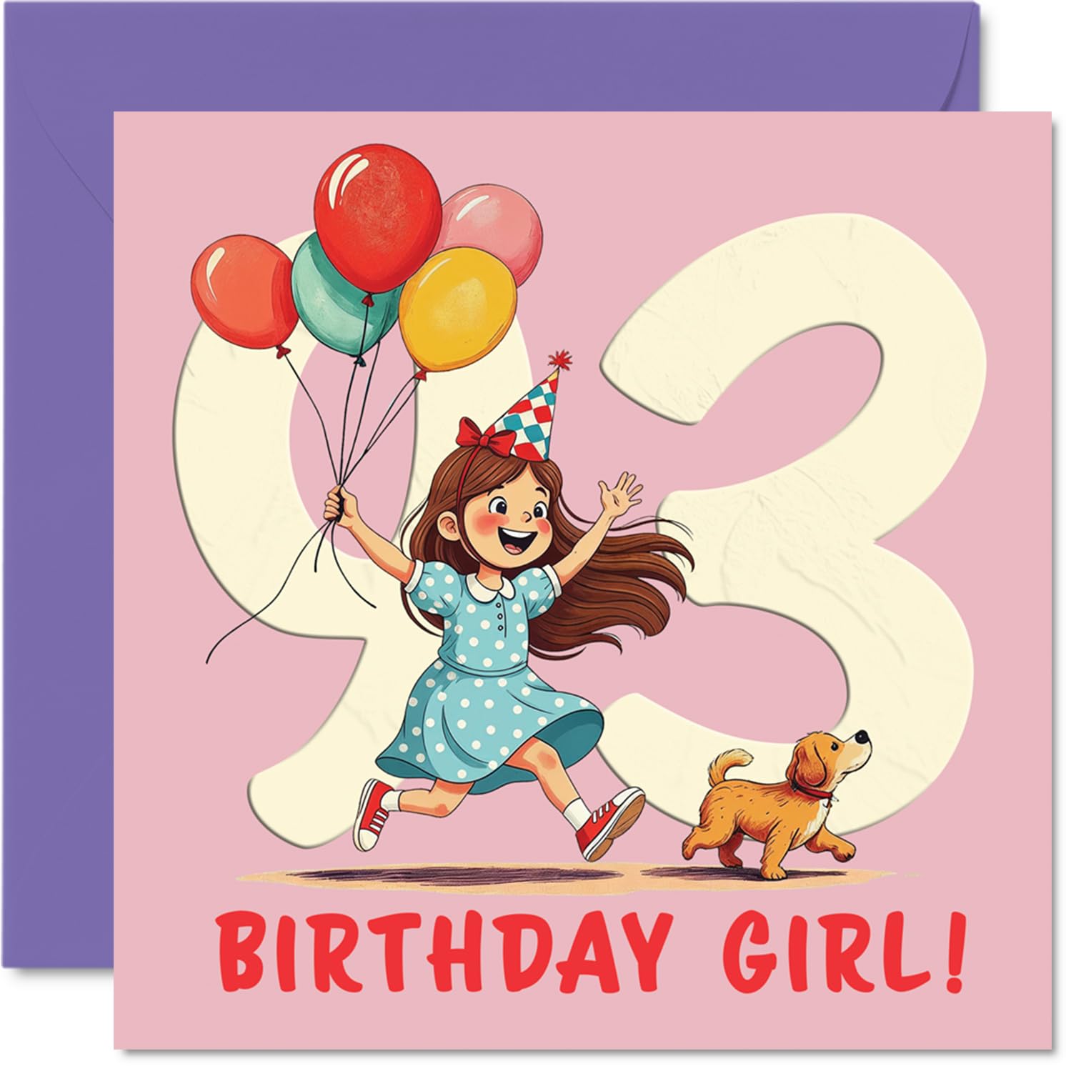 93rd Birthday Cards for Women - Balloon Girl - Happy Birthday Card for 93 Year Old Woman Auntie Nana Grandma Gran, 145mm Bday Greeting Cards