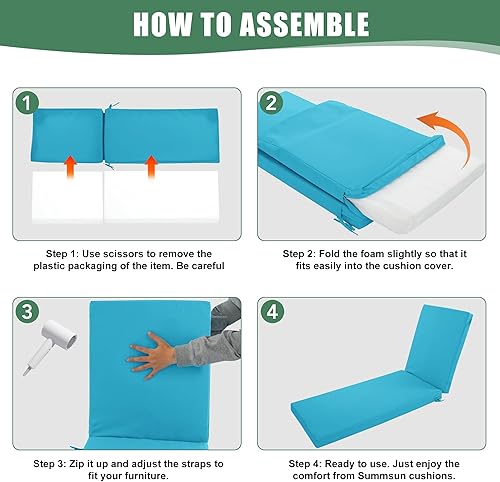 Miniatura 8 de Juego de 2 cojines para tumbonas para exteriores - Impermeables y resistentes a la decoloración, cojines de repuesto para tumbonas - Almohadillas