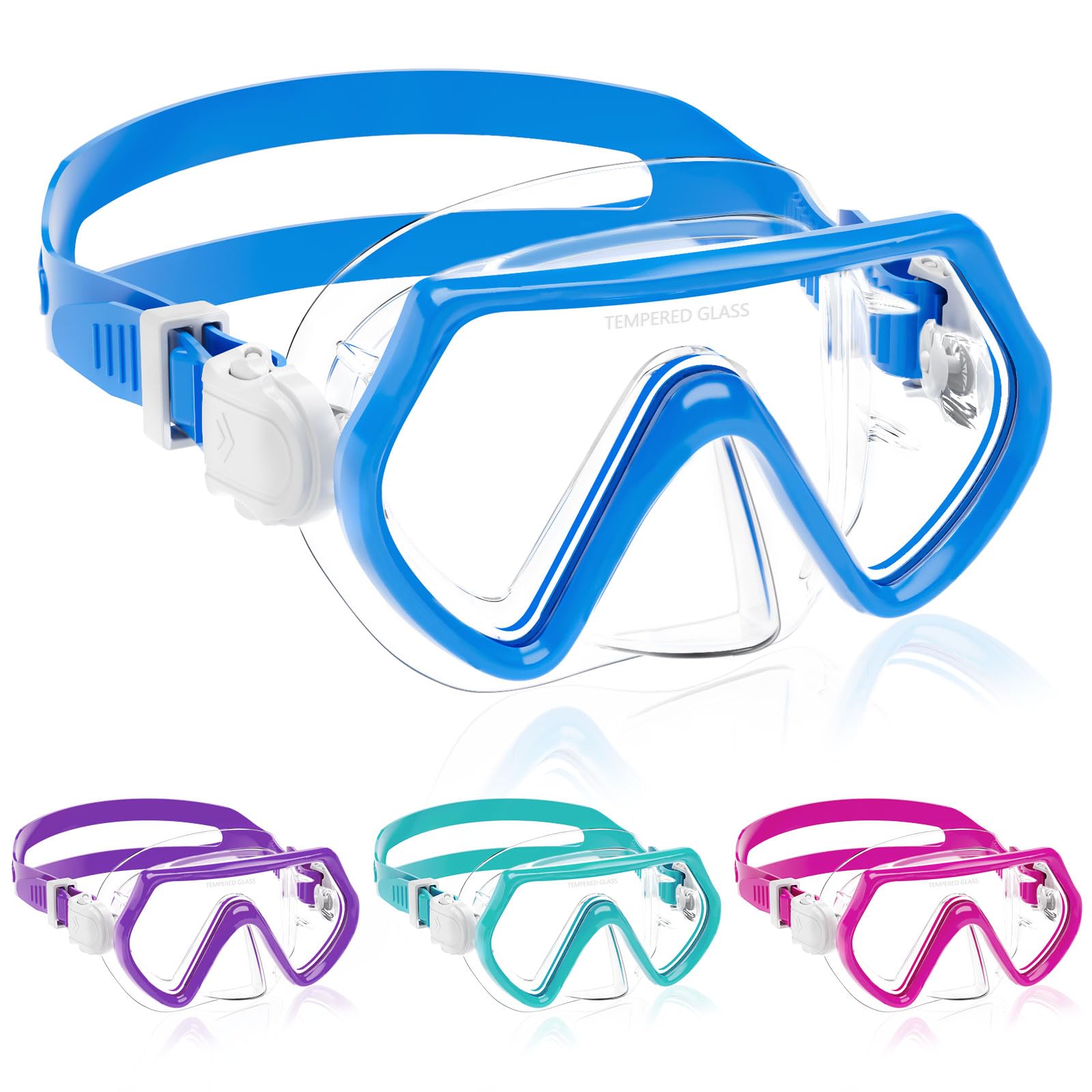 JATEKA Taucherbrille Kinder,Schwimmbrille mit Nasenschutz für Jungen Mädchen,180° Schnorchelmaske mit Ohrstöpsel,Anti-Leck Tauchmaske Kinder für 4-12 Jahre - Blau