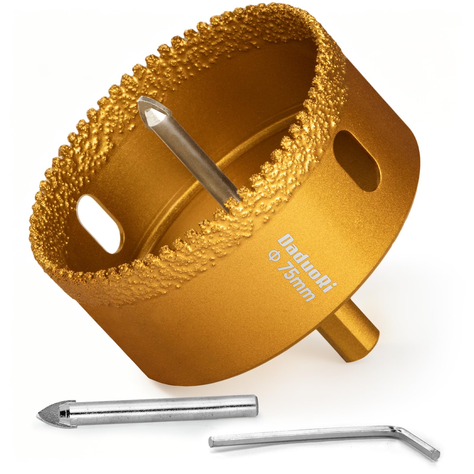 DaduoRi 75mm Serrated Diamond Hole Saw with 2 PCS Removable Pilot Bits, Tile Hole Cutter 75mm, Easy-Align for Precise Drilling in Porcelain, Ceramic Tile, Granite, and Marble