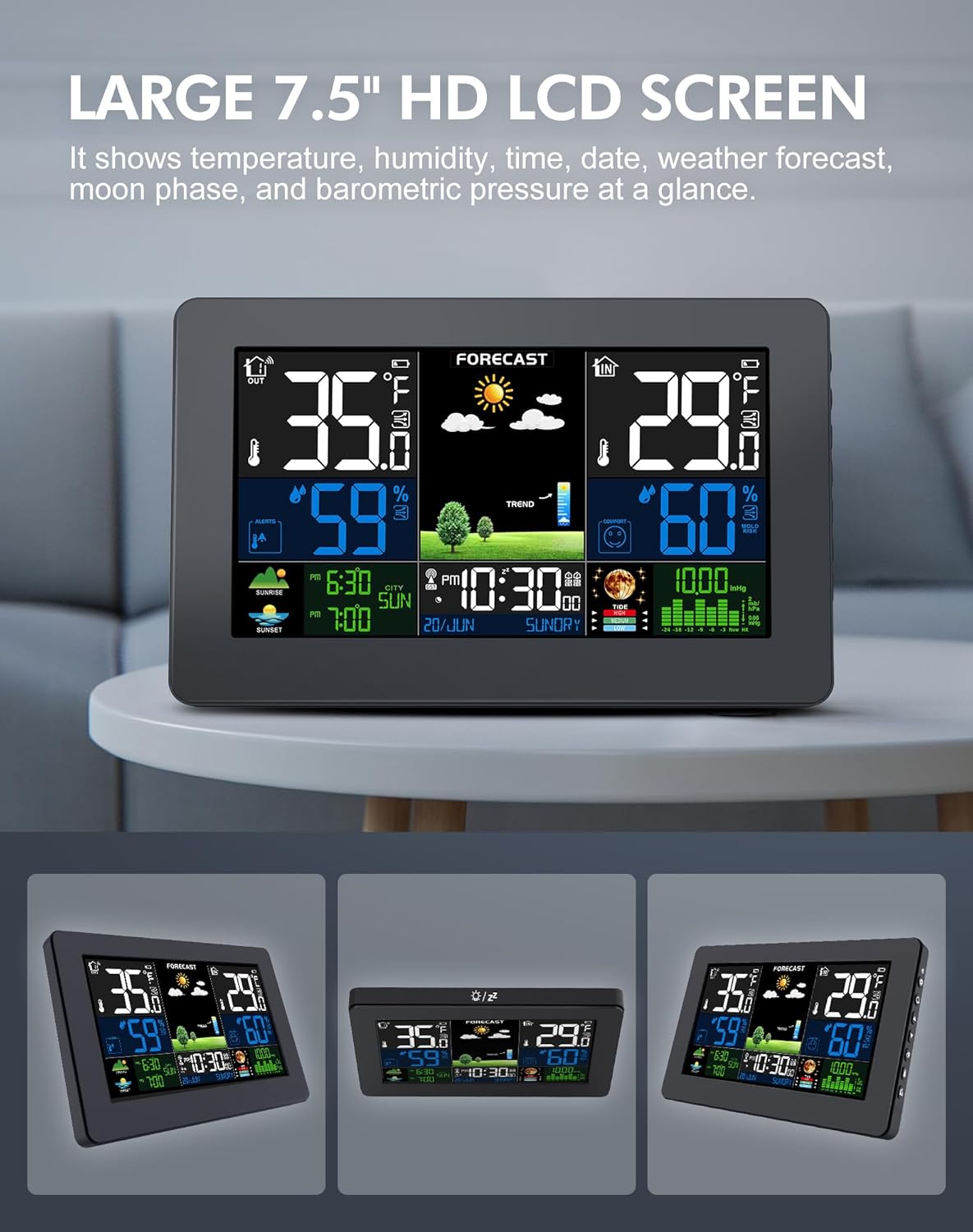 Weather Station Wireless Indoor Outdoor, Digital Thermometer with Remote Sensor, Large Display Home Weather Stations with Weather Forecast, Atomic Clock, Barometric Pressure, Moon Phase