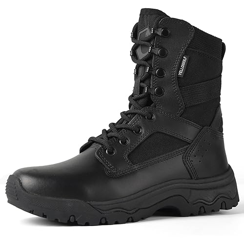 YELLOWOLF Women's Lightweight Tactical Work Boots Military Combat Motorcycle Boot For Women 8 Inch Army Desert Botas Black 6