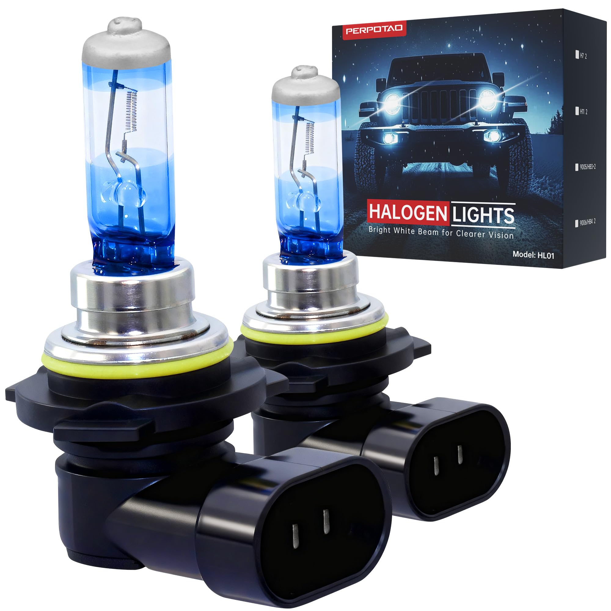 9006 Halogen Headlight Bulbs, 3800K Warm White, High/Low Beam, 2 Pack