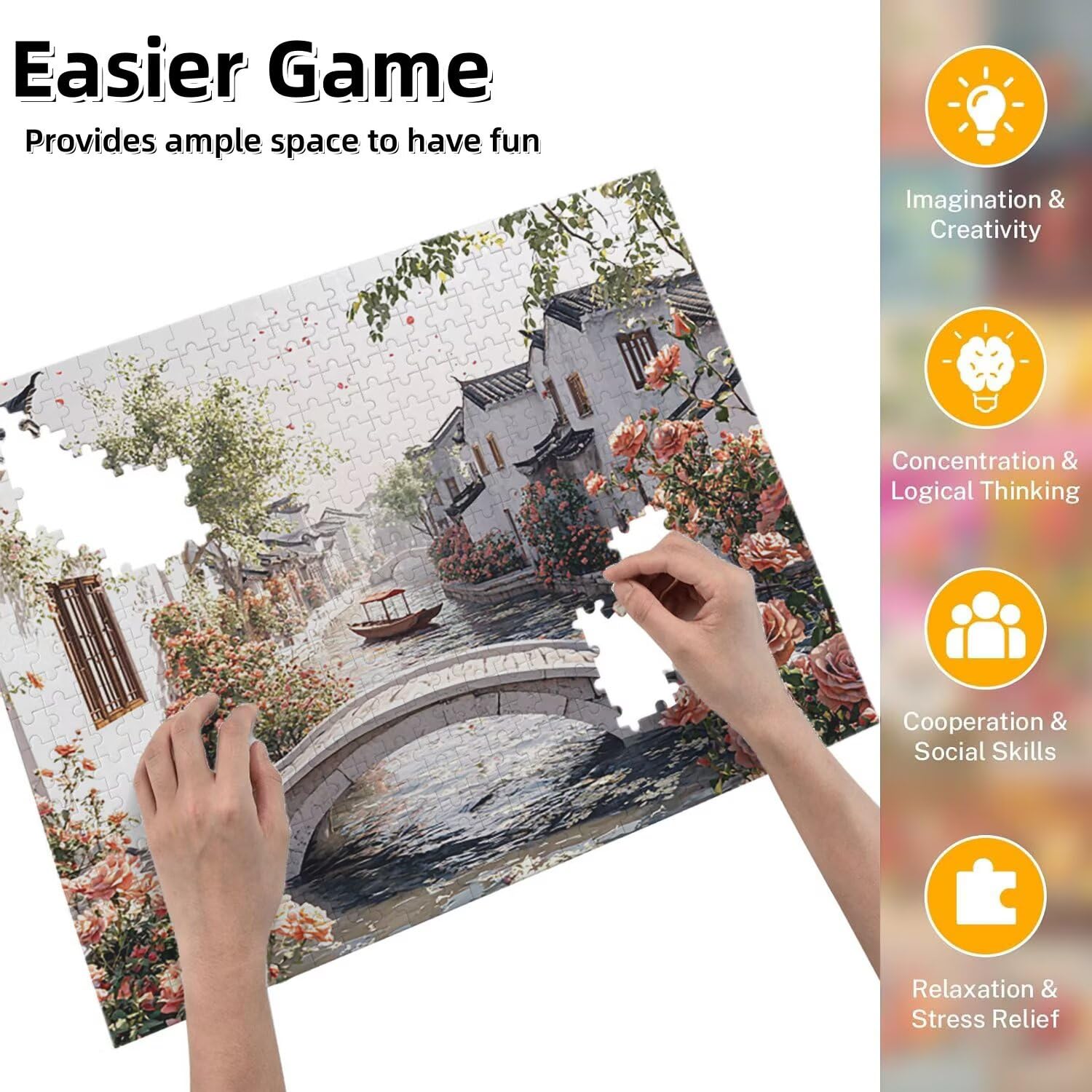 Puzzle dla dorosłych, 2000 sztuk, trudne drewniane puzzle, grafika do gier, łamigłówka do gry gra ręczna, kreatywna rozrywka, wioska wodna Jiangnan 70,5 x 99,5 cm fr01198