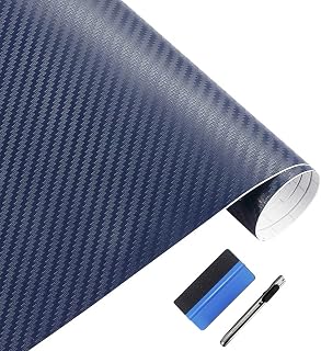 LZLRUN 3D Navy Blue Carbon Fiber Vinyl Wrap Roll with Air Release Bubble Free Adhesive Film - Come with Knife + Hand Tool (1.5FT x 5FT)