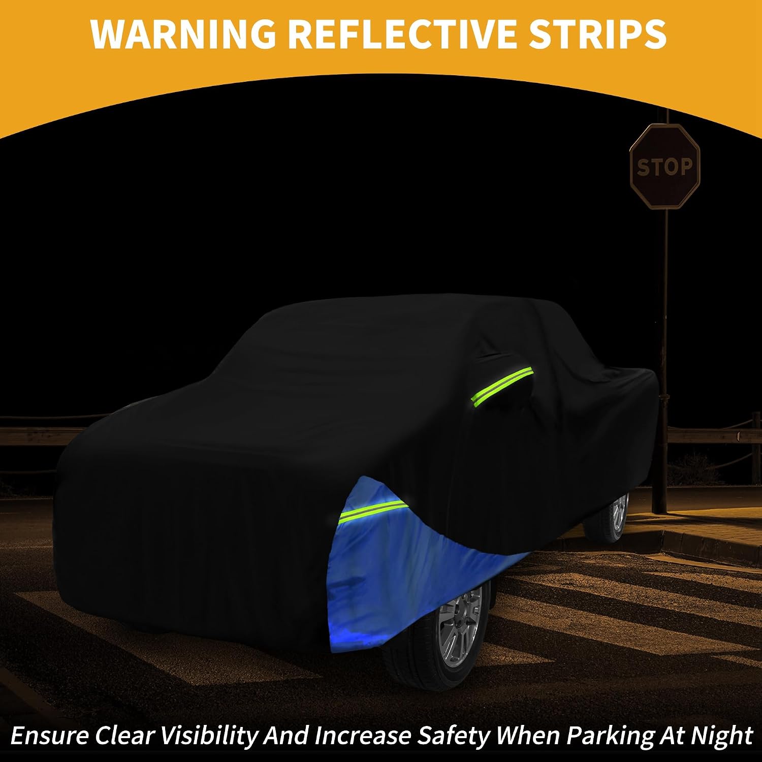 Car Cover Waterproof All Weather 210D, UV Sun Rain Protection, for Toyota Tacoma with Left Side Zipper, Black & Blue