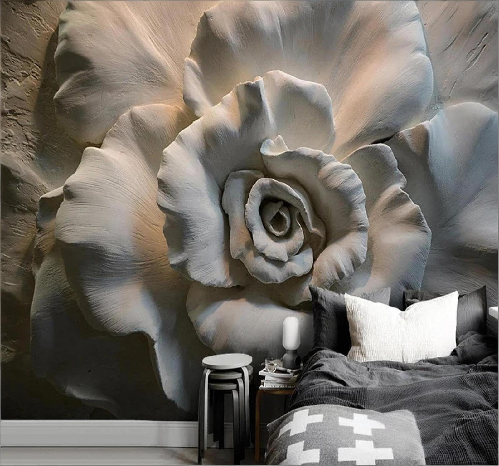 XLMING Three Dimensional Relief Roses Abstract Art 3D Wallpaper Luxury Silk Study Dining Feature Sofa Grey Bedroom Living Room Tv Decorative Wall-350cm×256cm