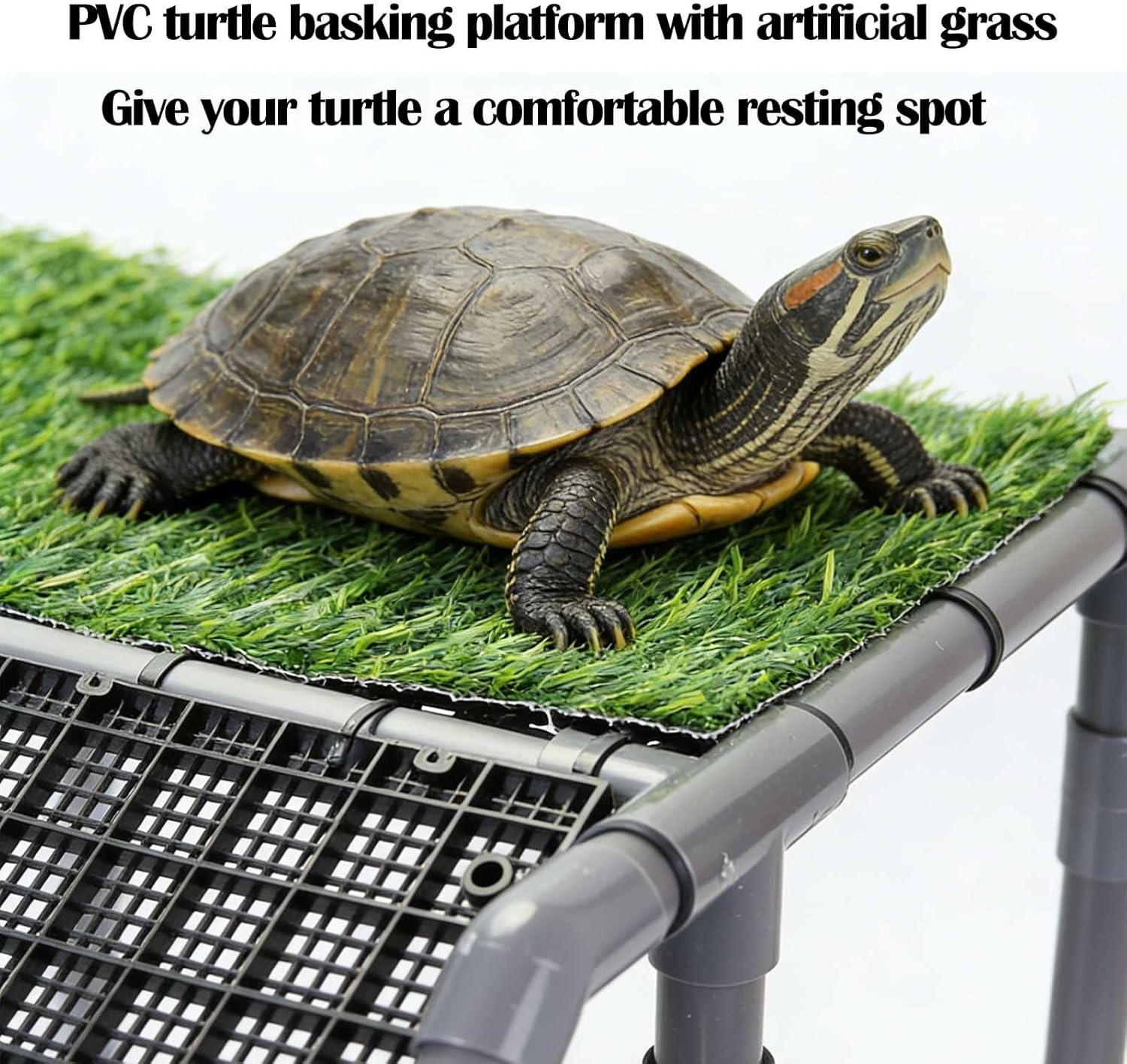 Extra Large Standing Turtle Basking Platform, 13.4" Width Resting Area, DIY Basking Platform for Aquatic Pets, Turtle Tank Accessories, PVC Pipes and EggCrate