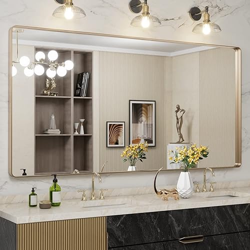 Miniatura 376 de LOAAO - Espejo de tocador para baño con marco de metal negro mate de 24 x 32 pulgadas para pared, rústico, rectangular, grande, redondeado