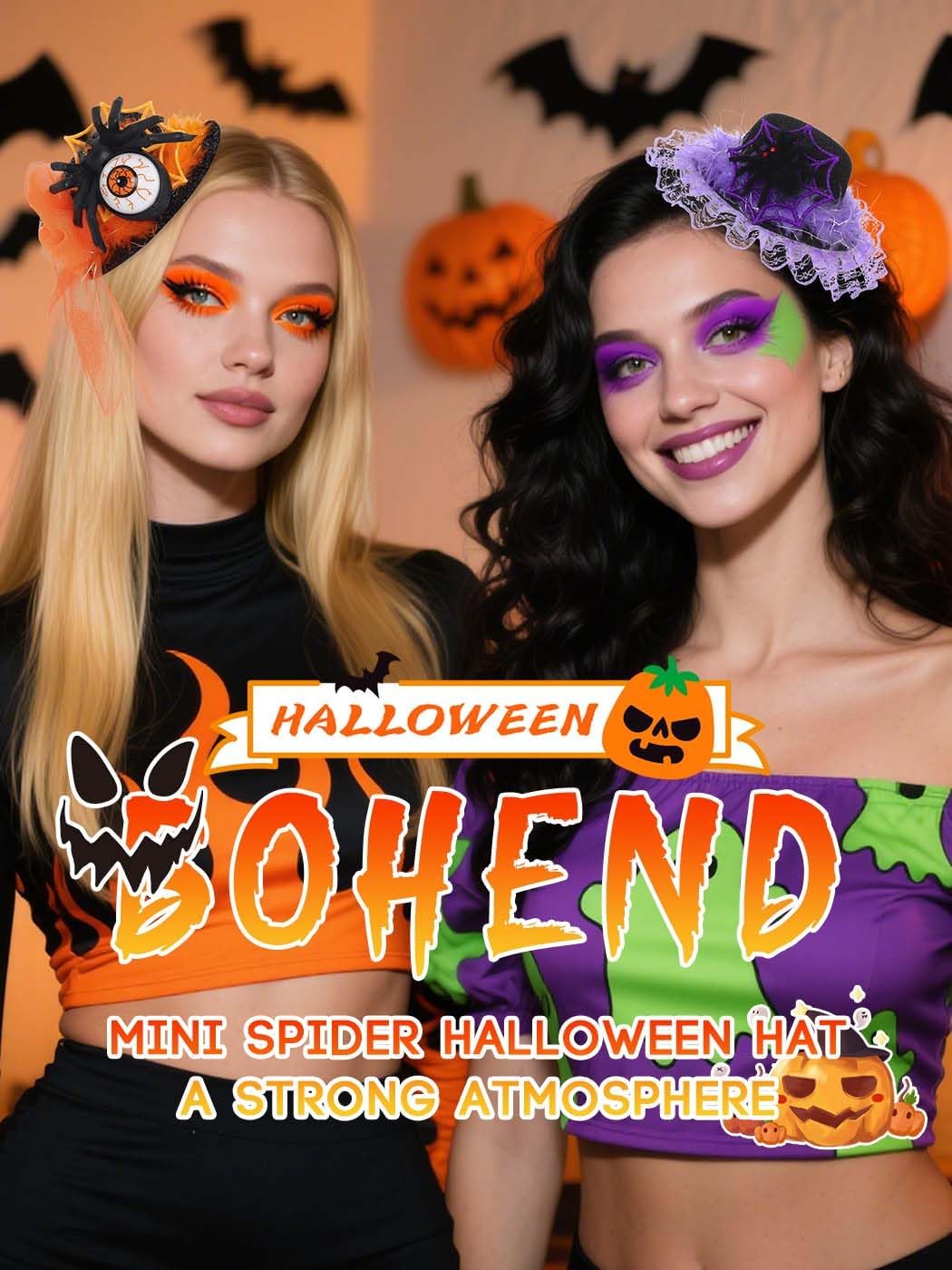 Bohend Light-up Mini Top Hat for Women Sparkly Halloween Tiny Spider Hair Clip Purple Lace Cosplay Fascinator