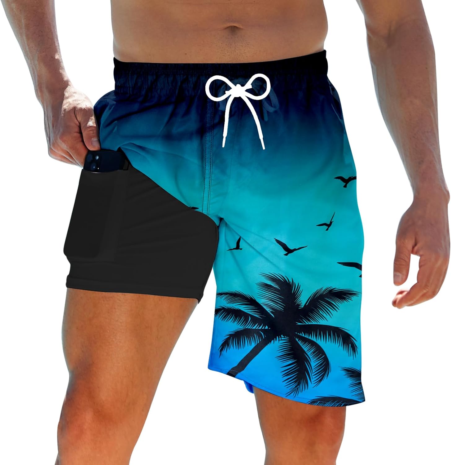 TUONROAD Mens Swim Trunks with Compression Liner 2 in 1 Board Shorts 9 Inch Quick Dry Swimming Trunks with Pockets