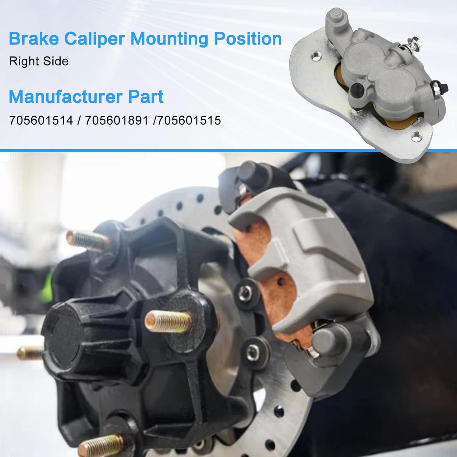 Rear Left Brake Caliper with Sintered Pads, Compatible with Can Am Maverick X3 Turbo 2017 2018 2019 2020 2021 2022, Replace Part Number 705601514 705601891