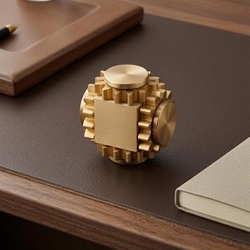 Brass Cube Toy Precision- Polished Gear Linkage Rotator
