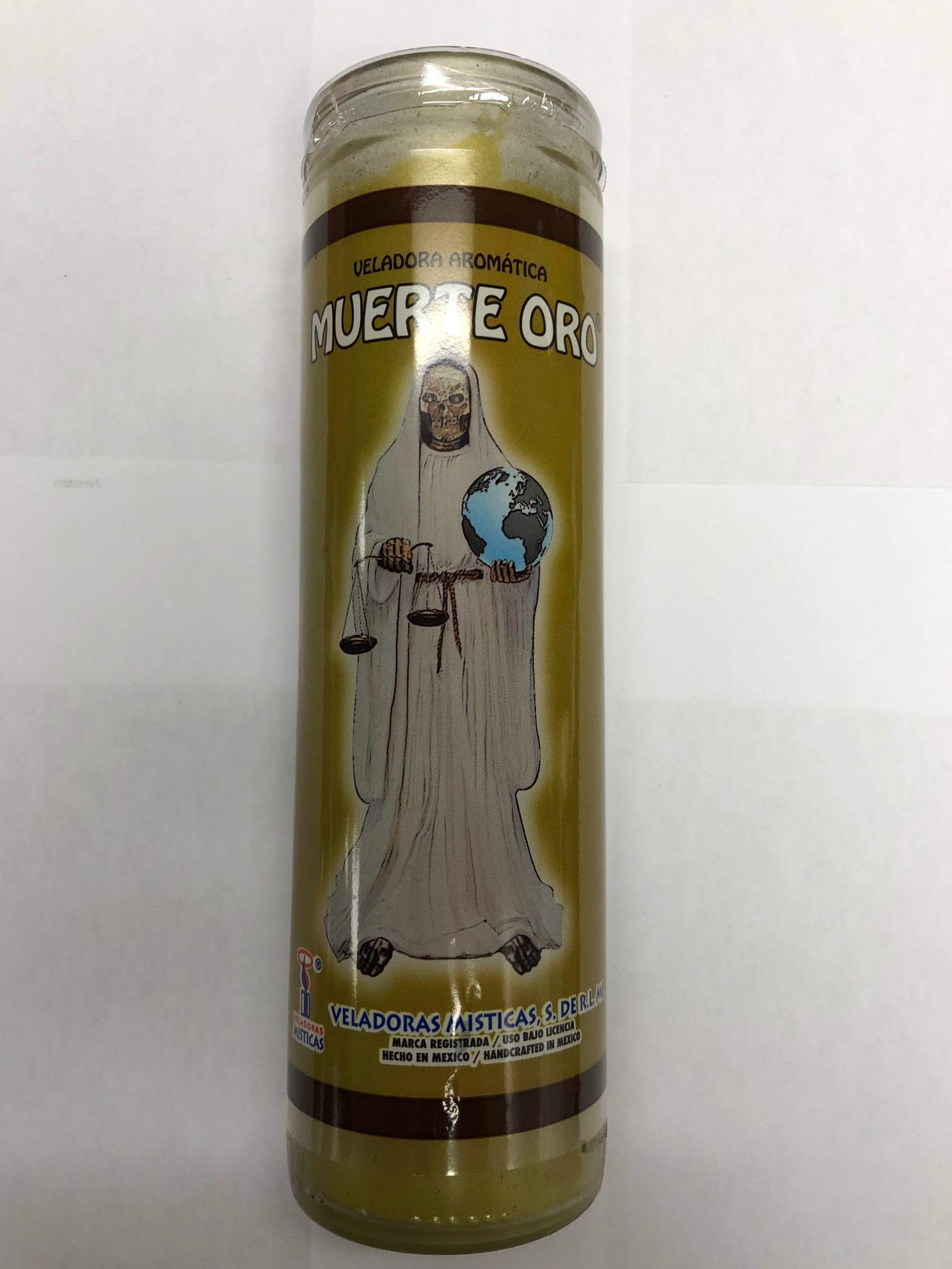 Brilux Saintly Death Gold (Santa Muerte Oro) 7 Day Prepared Scented Candle in Glass
