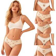 Cute Bear Cotton Womens Underwear for Women 5 Packs Ladies Panties Kawaii Heart-Print Animal