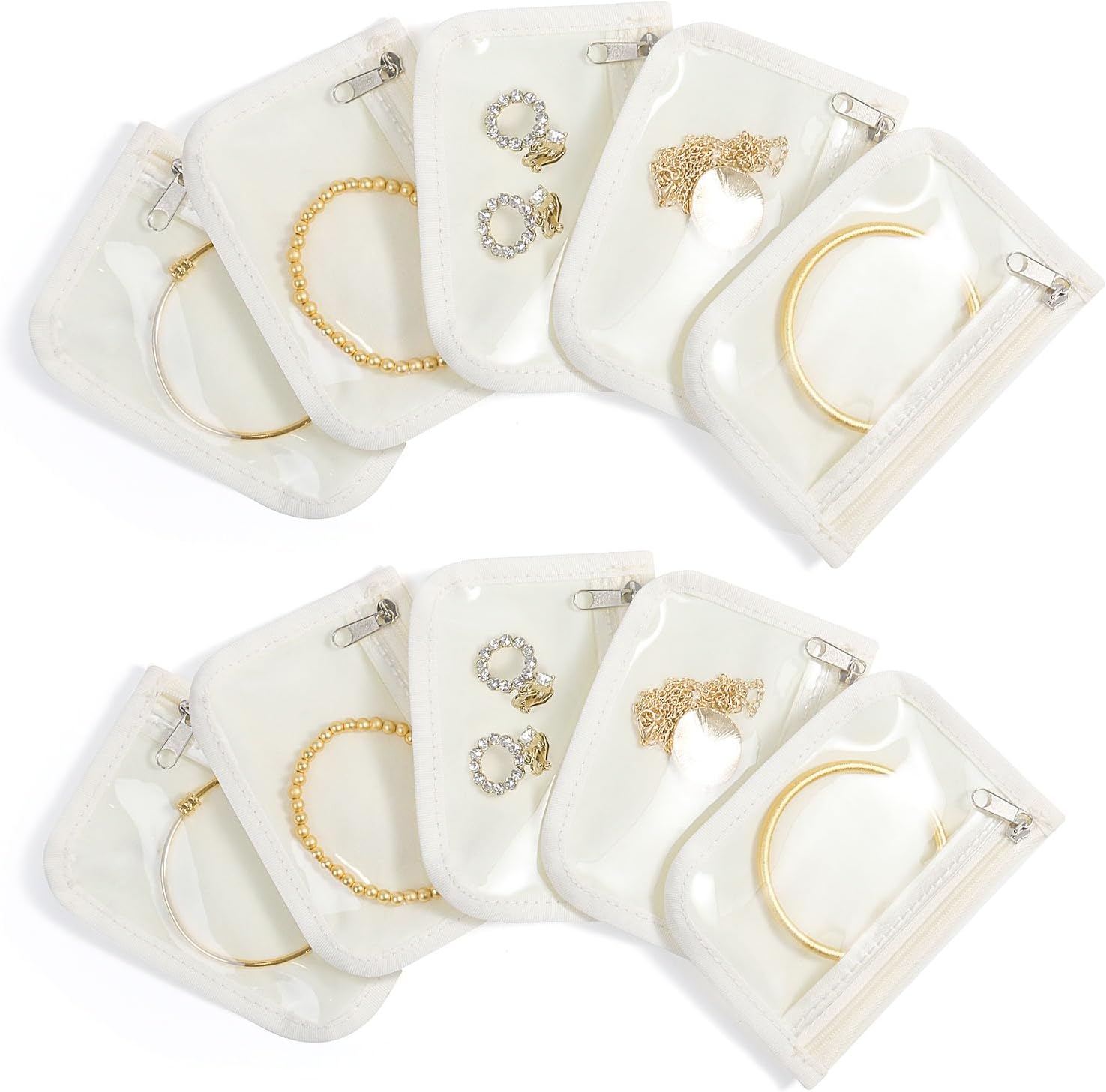 Travel Jewelry Bags, 10Pcs Clear Velvet Zipper Travel Jewelry Organizer, Portable Anti Tarnish Jewelry Storage Pouch Bag Gift for Women Girls, 10Pcs Bags