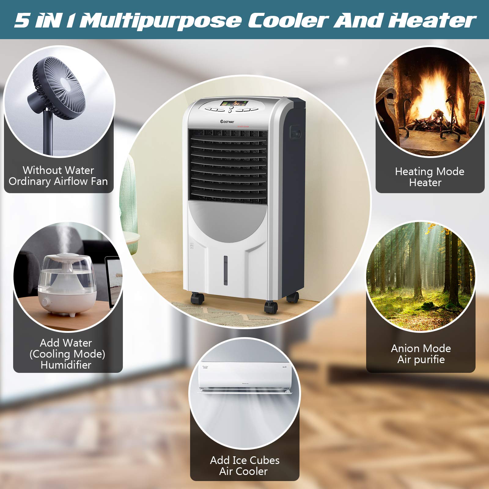 Buy COSTWAY Evaporative Cooler and Heater, Portable Cooling Fan with