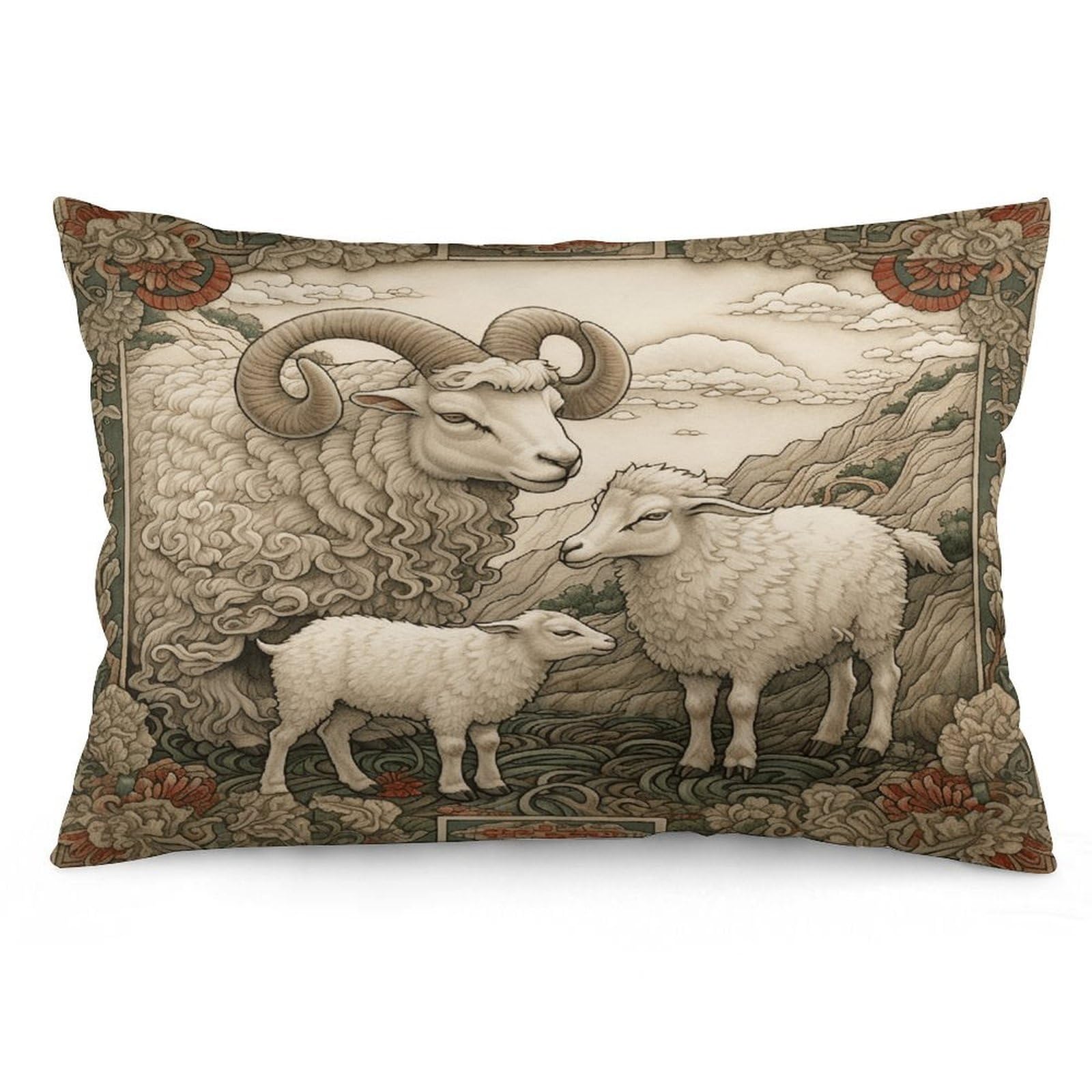 Wsoihfec Style Sheep Pattern Throw Pillow Covers Decorative, Pillow Cases Soft Plush, Modern Farmhouse Boho Cushion Cover For Bed Couch Sofa Living Room Spring Decor12 X20