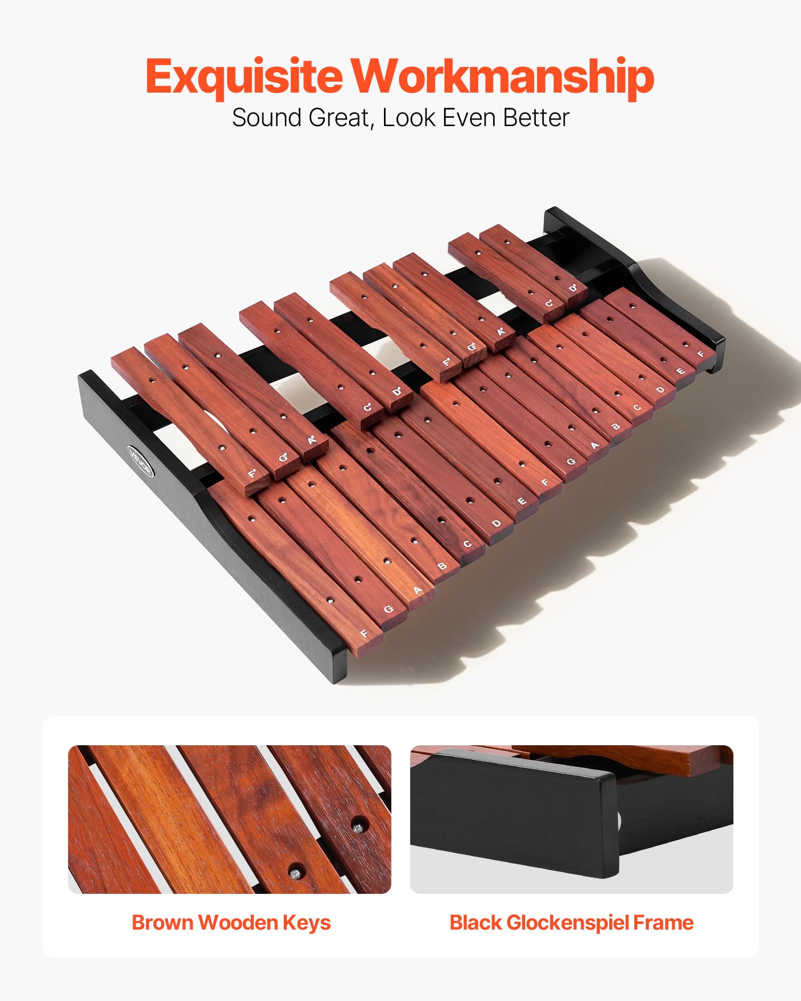 VEVOR Glockenspiel Xilofono, 25 Note, Strumento a Percussione Professionale in Legno, con 4 Bacchette, Borsa per il Trasporto, Kit di Strumenti Musicali Glockenspiel per Principianti