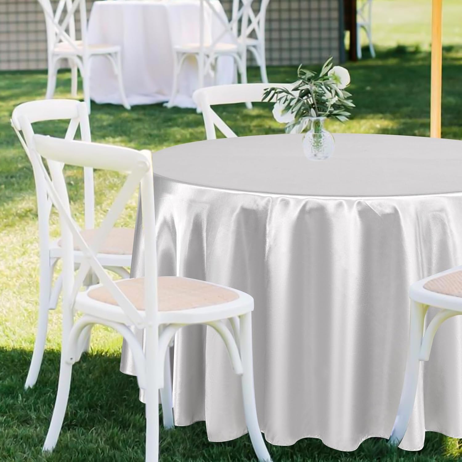8 Pack Silver Table Cloth 90 Inch Round Silky Satin Tablecloth,Bright Silk Smooth Washable Fabric Table Cloth, Overlay Silky Table Cover for Wedding Party Banquet Event Dining Decoration