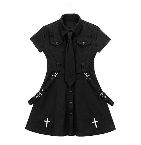 Goth Dress Mini Dress Shirt, Short Sleeve - Medium - Black