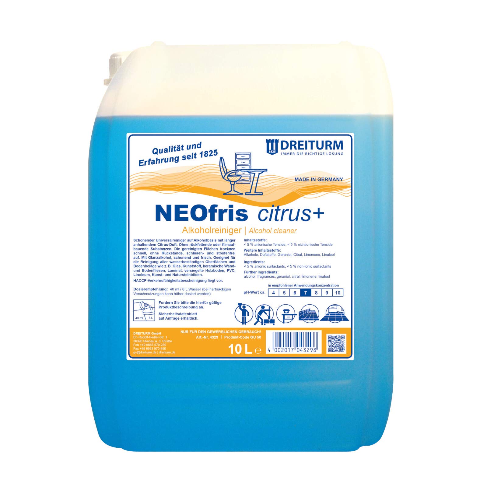 Dreiturm Neofris citrus+ Glanzreiniger 10 L Bodenreiniger Oberflächenreiniger Allzweckreiniger